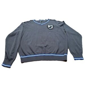 Harry Potter Sweater Adult Ravenclaw Grey Blue White‎ V-Neck Patch Crest Size M